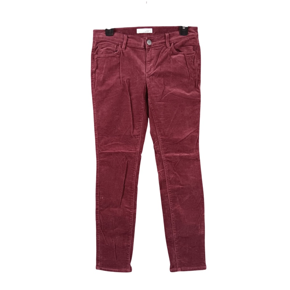 LOFT Modern Skinny Corduroy Pants Women Size 4 Burgundy Stretch Cotton Blend‎